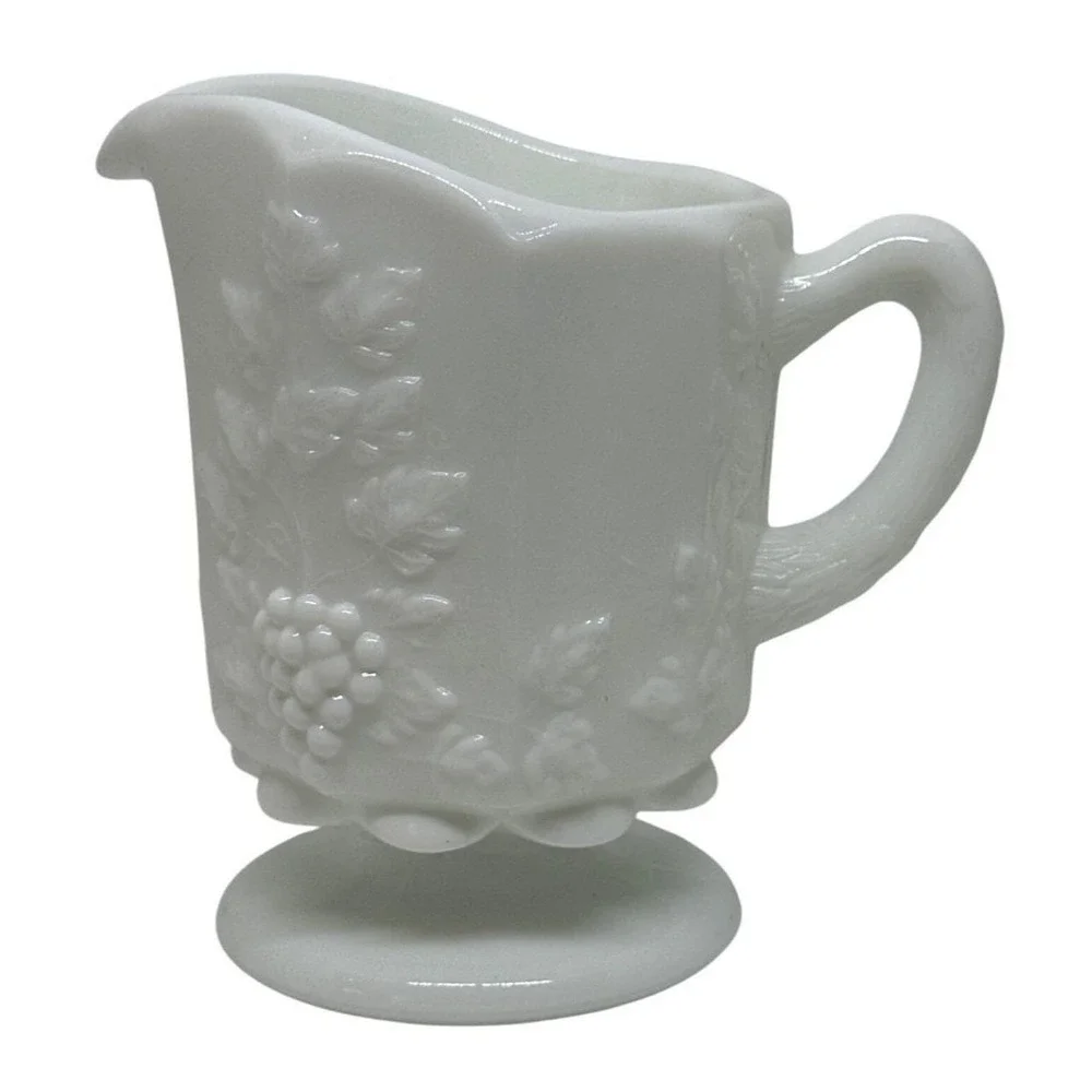 VTG Westmoreland Milk Glass Creamer White Paneled Grape Harvest Footed Pitcher